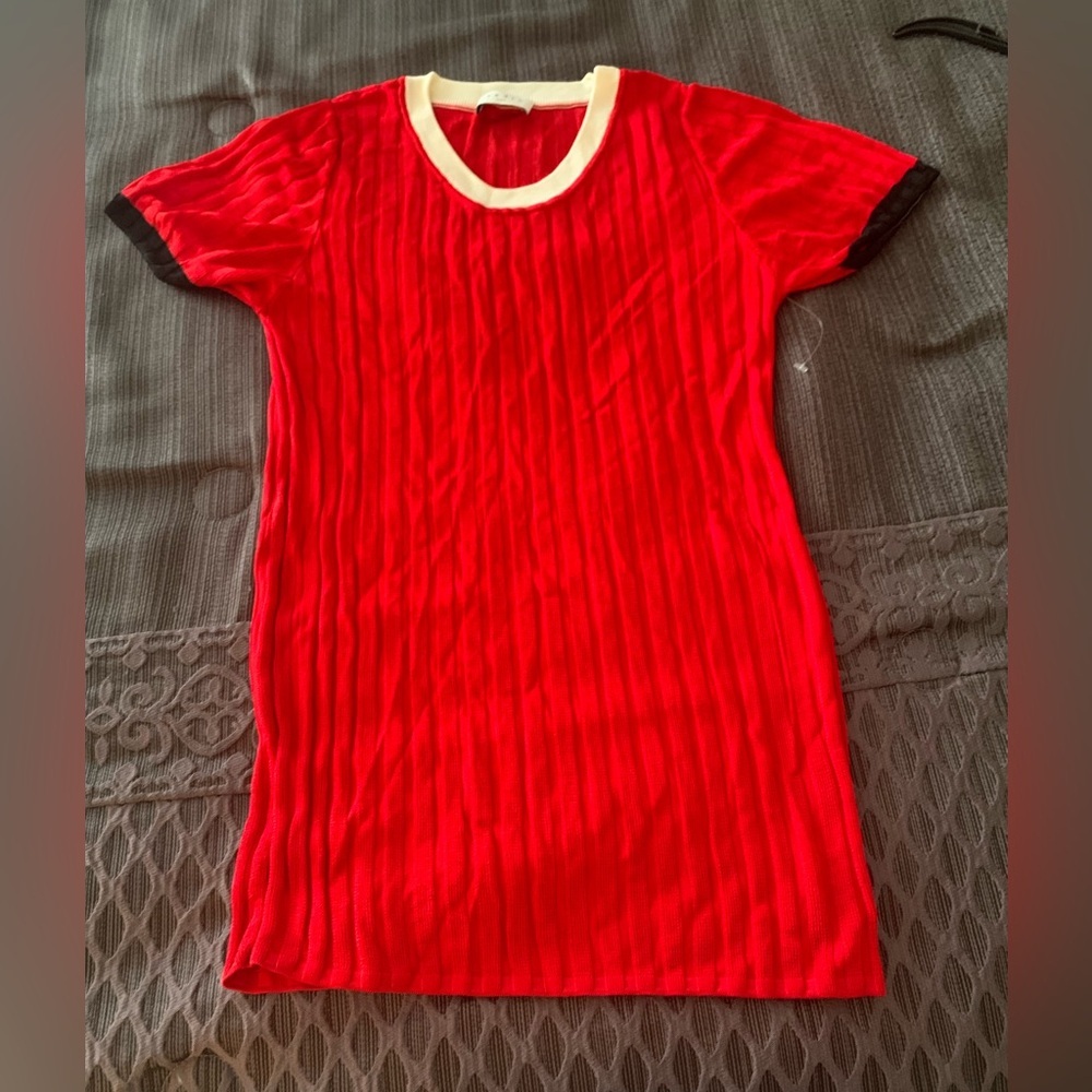 Sandro Red Ribbed Top Tee Short Sleeve Pullover Small - Picture 5 of 16